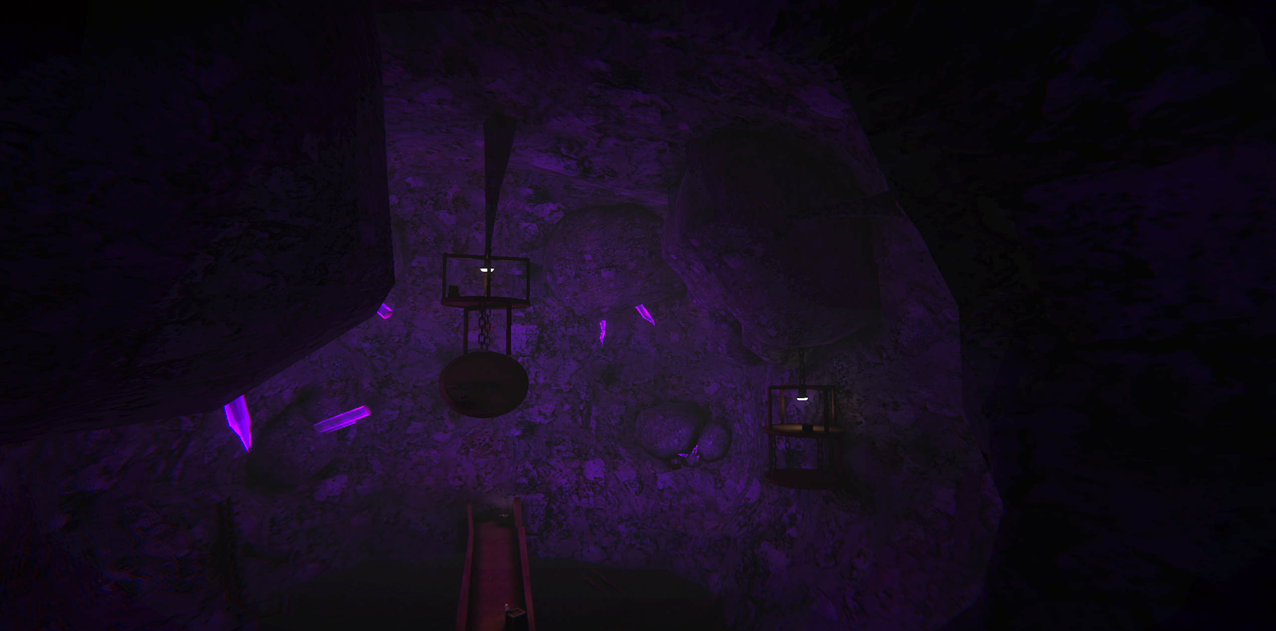 A purple-lit cavern inside APES Fear Factory